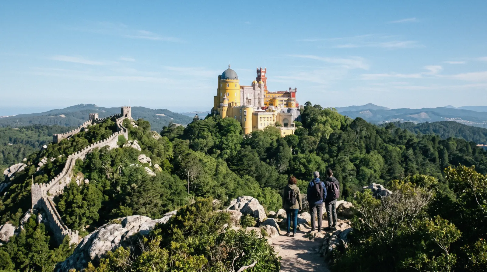 Pena Palace on its hilltop, castle tours in Europe
