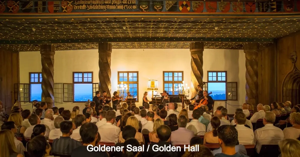 A Mozart concert in the fortress's Golden Hall, with the funicular up and down, on a tour of Hohensalzburg Fortress, castle tours in Europe