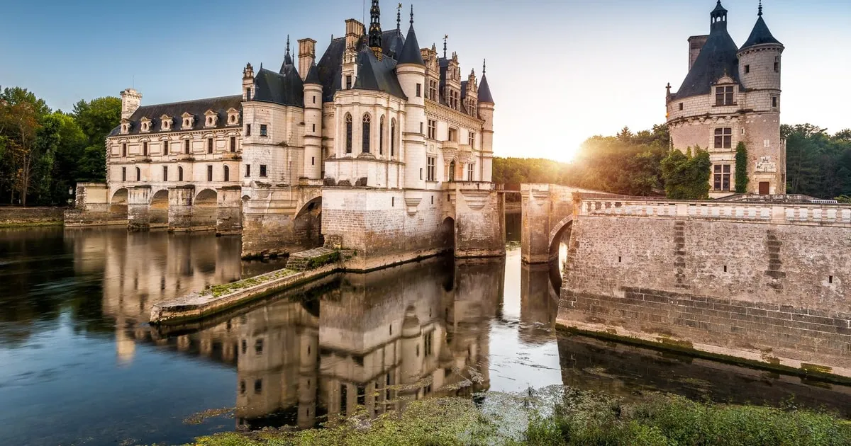 Entry to Chenonceau, the château built across the river Cher, with its gardens, on a tour of the Loire Valley castles, castle tours in Europe